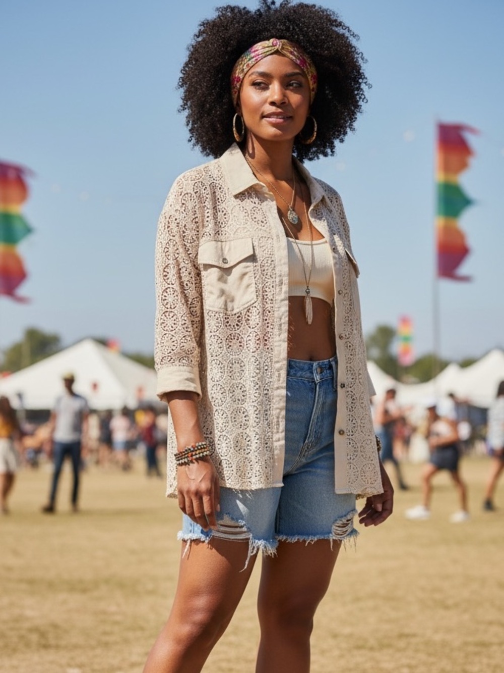 Torrid festival crochet oversized shirt 2x beige natural button up